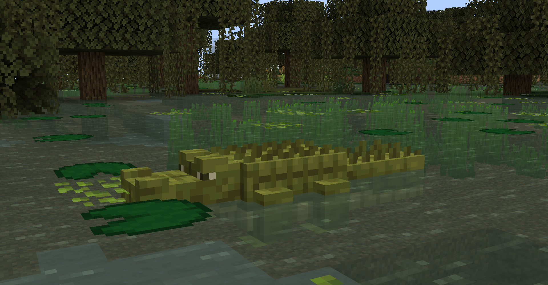 Alligator lurking in the water. In the minecraft naturalist mod by starfish studios.